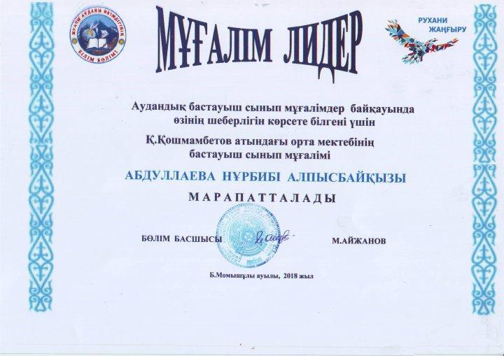 Мұғалім жетістіктері 2017-2018 оқу жылы