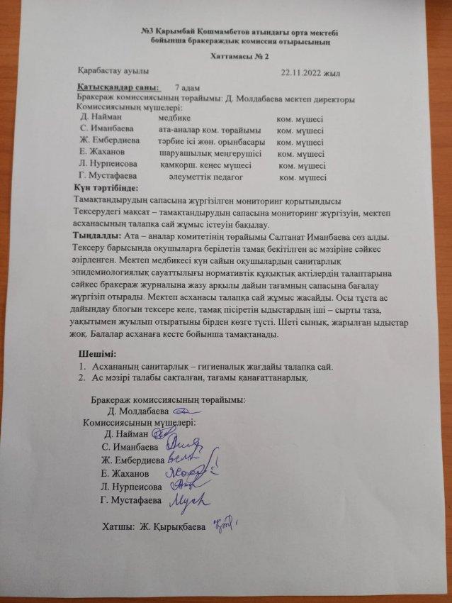 Бракераждық комиссия отырысы